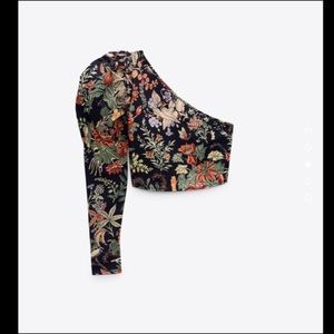 ZARA FLORAL ONE SHOULDER TOP NWT